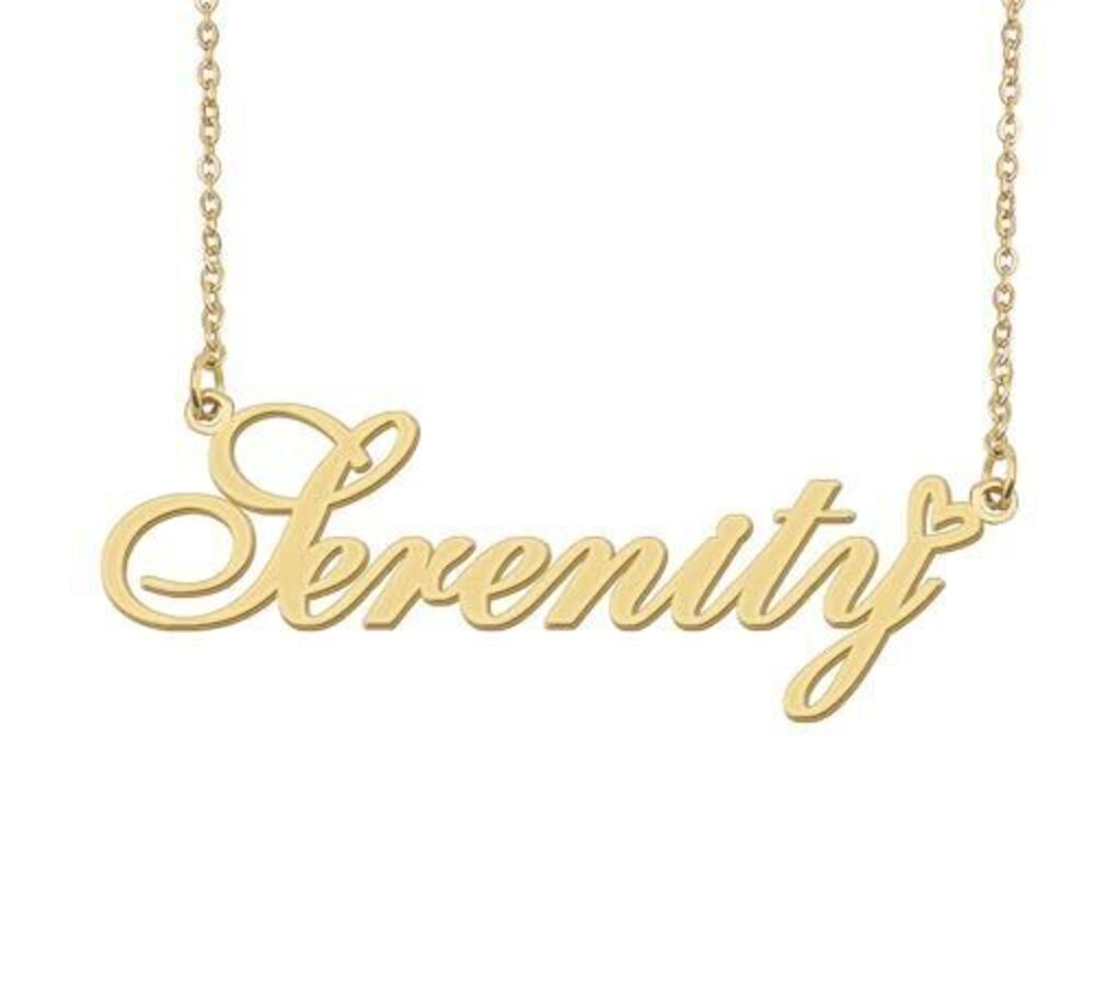 3521 Serenity Name Necklace Heart Charm Pendant 18k Gold Plated Stainless